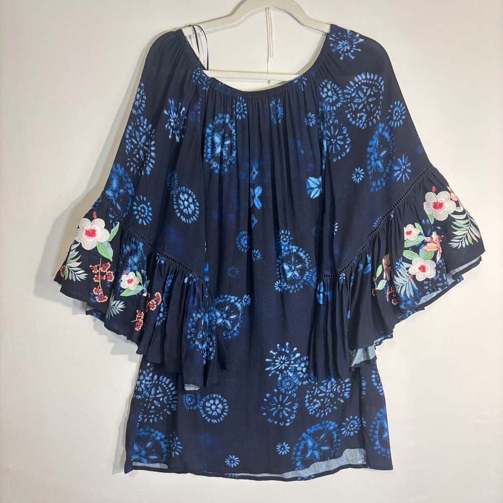 Johnny Was Annia Off Shoulder Floral Embroidered Tie Dye Dress Size M